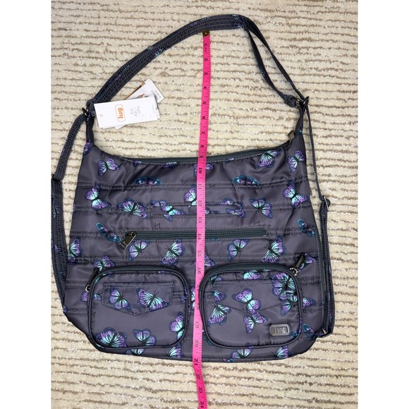 Lug Zipliner Convertible Hobo Backpack Butterfly Gray Purple Quilted Bag New main image 4